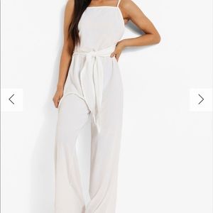 Boohoo PETITE LINEN LOOK WIDE LEG JUMPSUIT